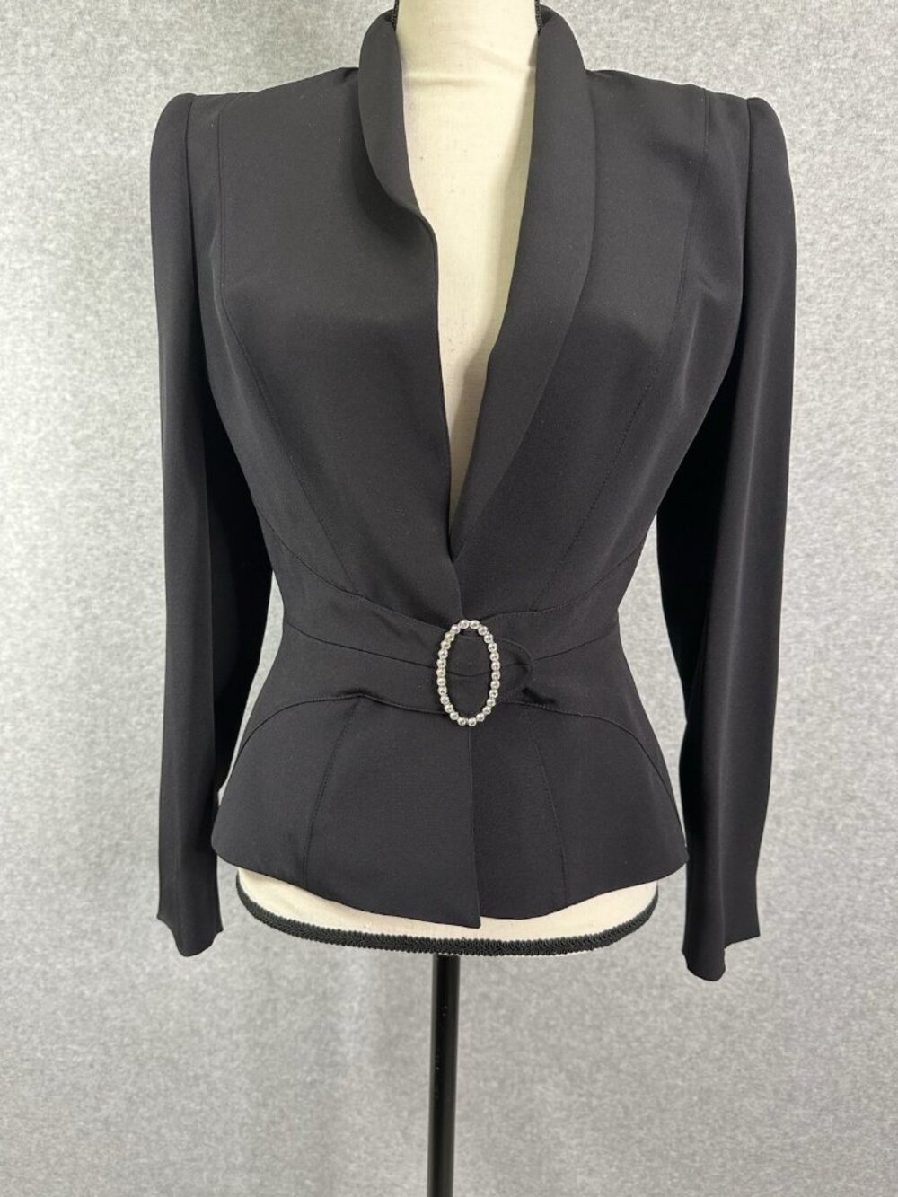 Escada Silk Blazer Tuxedo Jacket Jeweled Brooch Button Closure Size 34 US 4